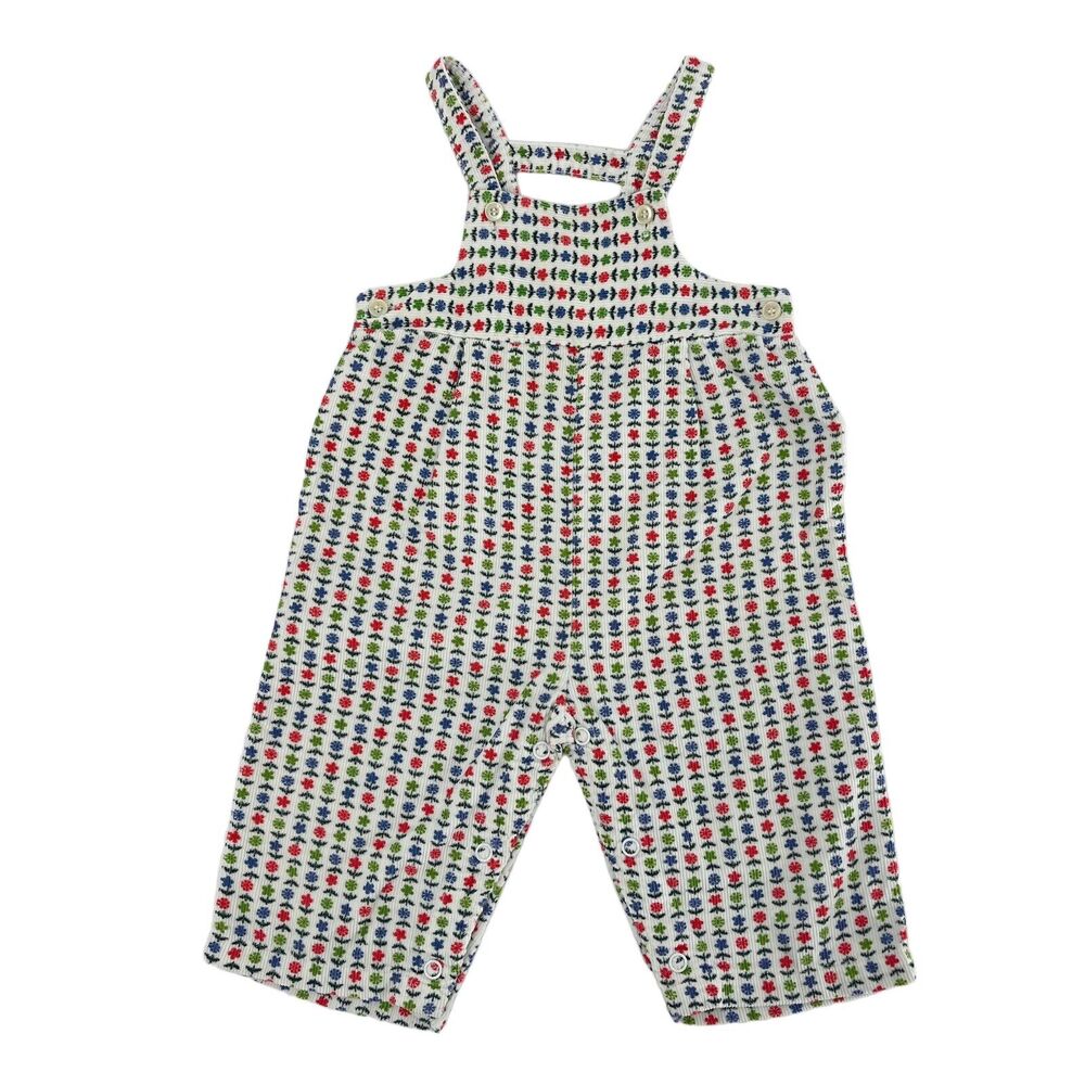 Vintage Corduroy Infant Romper Jumpsuit White Red Blue Green Flowers 3-6 Month